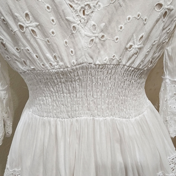 Me 2 Magic Anthro Midi Dress Eyelet White Bridal Smocked Tiered size Large - Picture 4 of 14